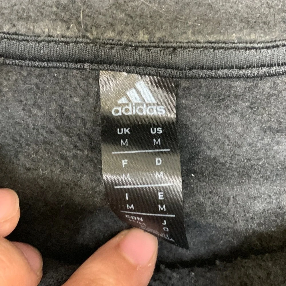 Adidas Hoodie Mens Medium Black Raglan Sleeve 3 Stripes Logo Sports Fleece Lined